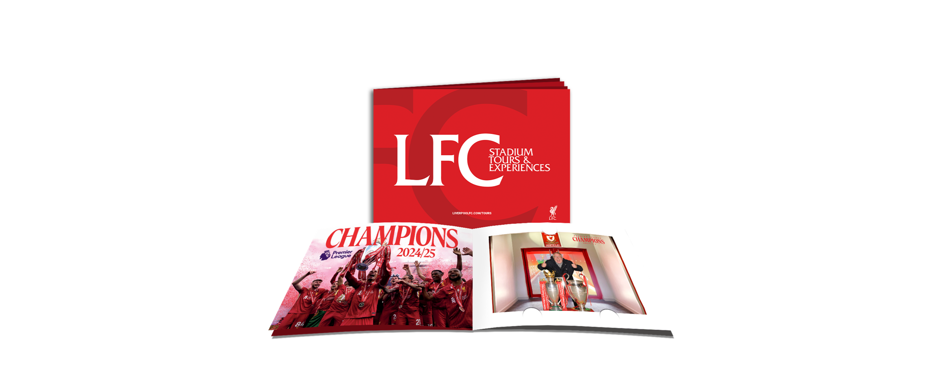 Bronze package – One branded souvenir photo booklet with a printed photograph of customer on a greenscreen background, posing with trophies