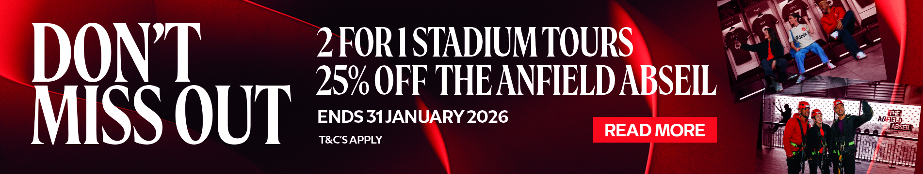2 for 1 stadium tours and 255 off abseil until 31st January