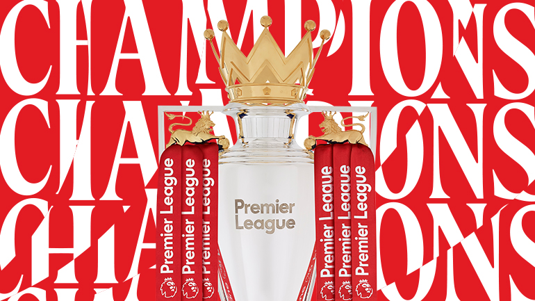 Image of the Premier League Trophy with Premier League Champions Text