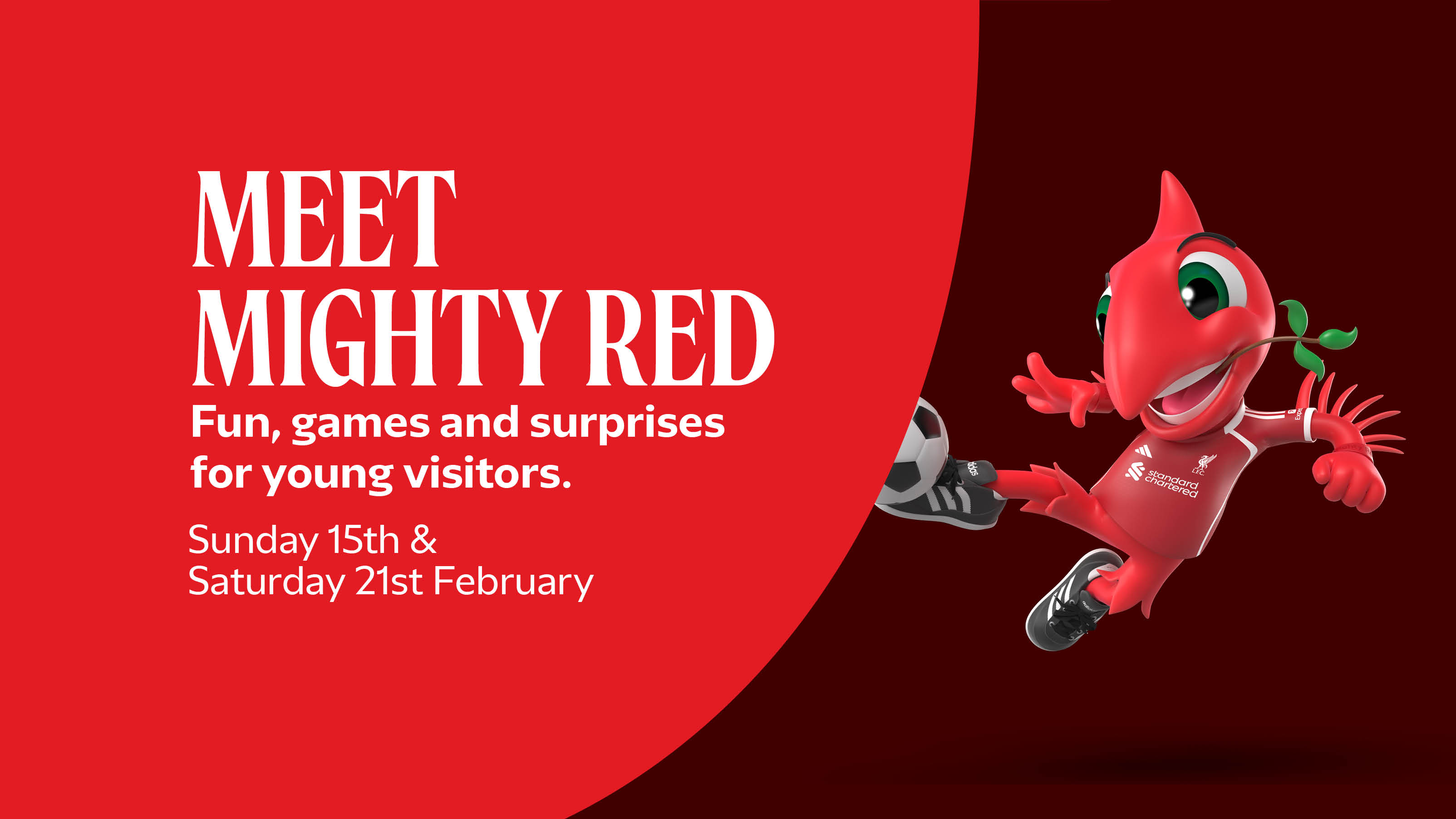 Mighty Red with clover in mouth kick a ball